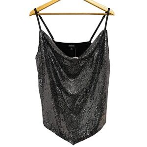 Torrid Cami Top Womens 2X 18-20 Black Sequin Cowl Neck Adjustable Straps Plus
